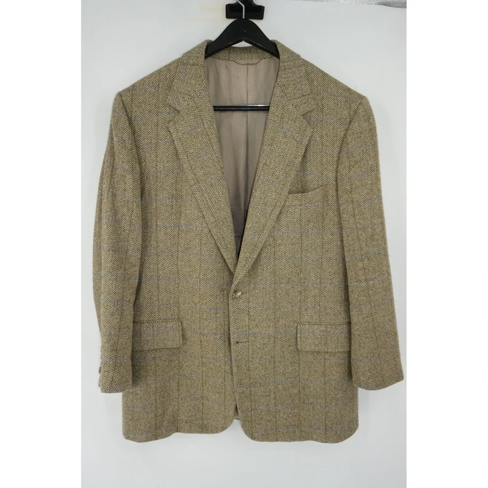 Vintage David L Wilkerson Blazer Sport Coat Brown‎ Herringbone Wool Tweed 44R